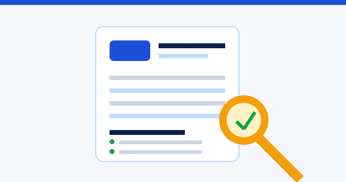 Illustration of a CV with a magnifying glass and a green check mark over one section